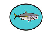 Yellowtail Kingfish Oval Cartoon