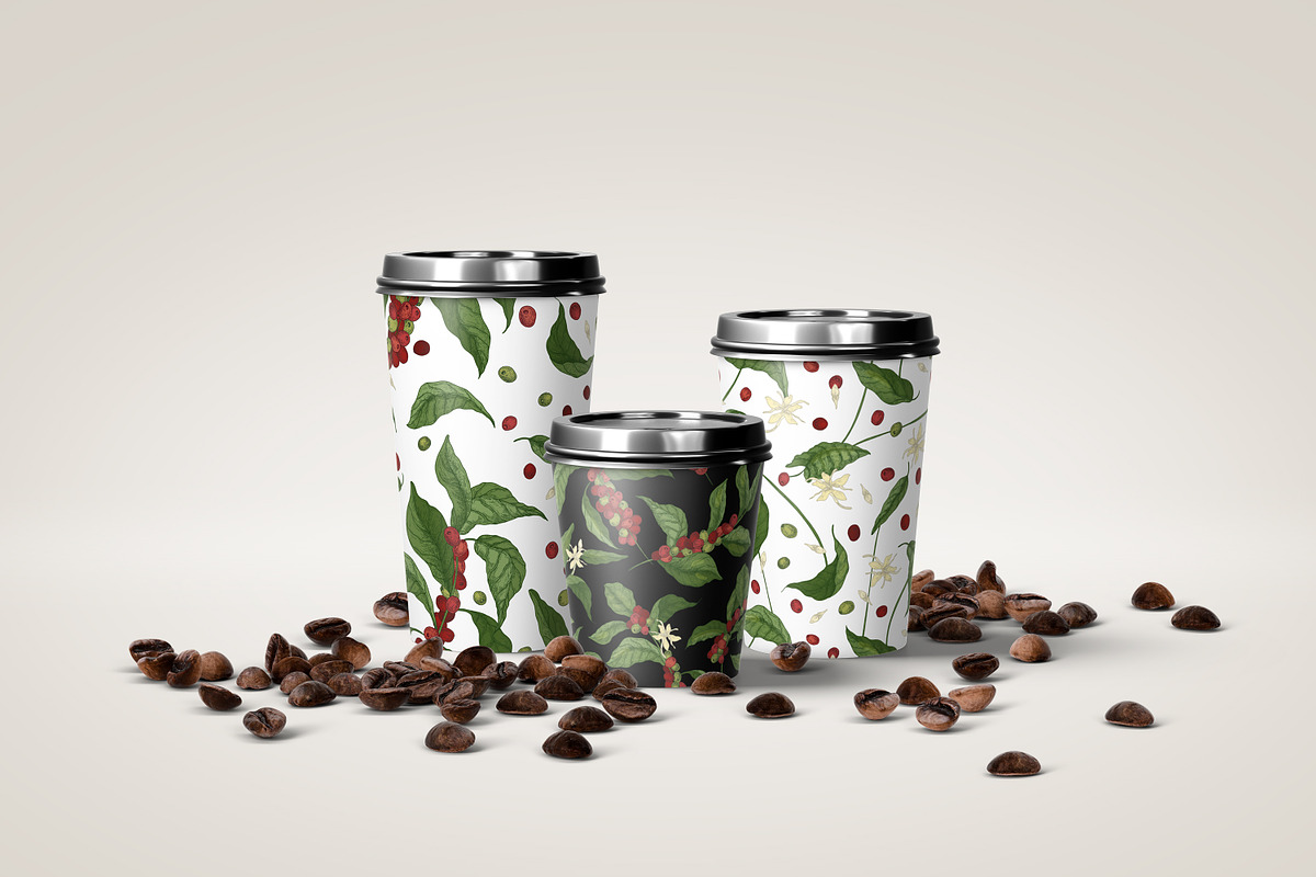 Coffee tree branch set and seamless in Illustrations - product preview 8