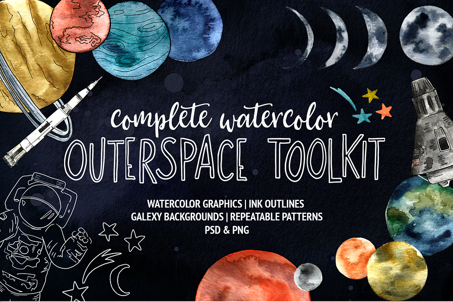 Watercolor Outer Space Toolkit in Illustrations - product preview 8