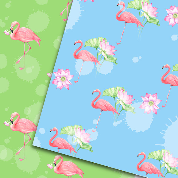 Flamingo digital paper pack. in Patterns - product preview 3