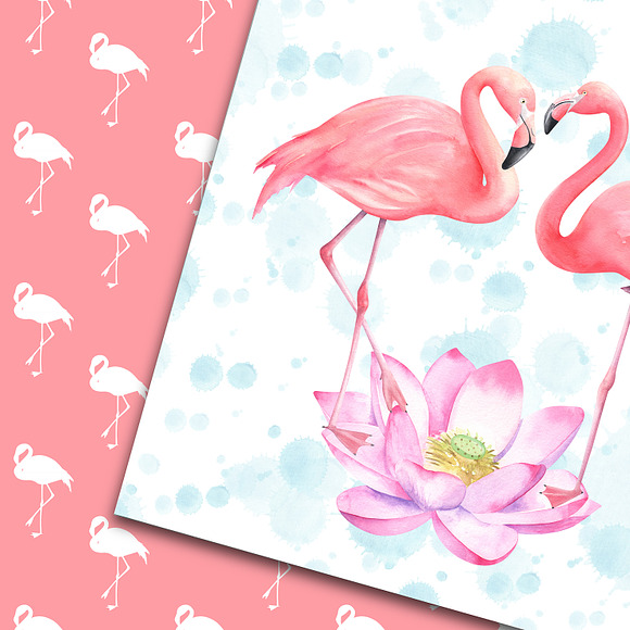 Flamingo digital paper pack. in Patterns - product preview 5