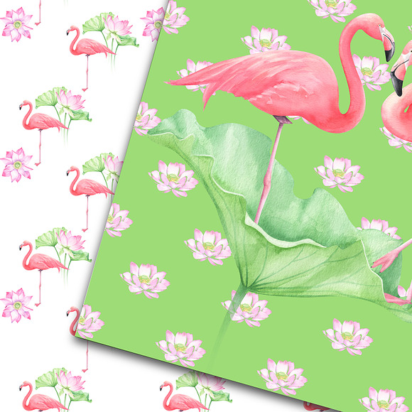 Flamingo digital paper pack. in Patterns - product preview 6