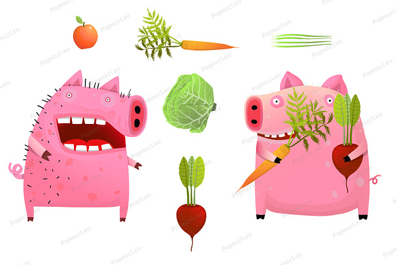 Cute Pig Eating Smart Vegetable Diet in Illustrations - product preview 1
