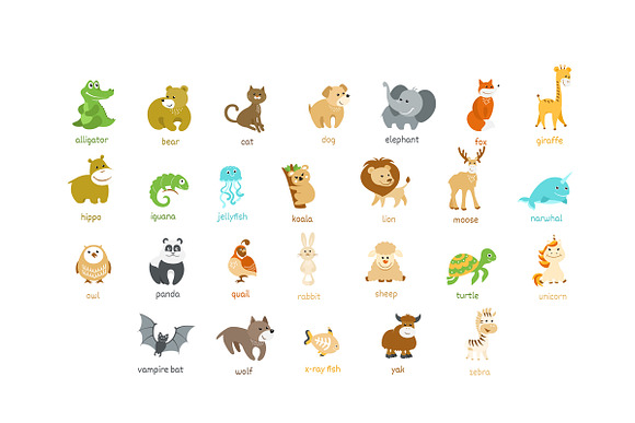 Animal Alphabet Vector Set in Icons - product preview 1