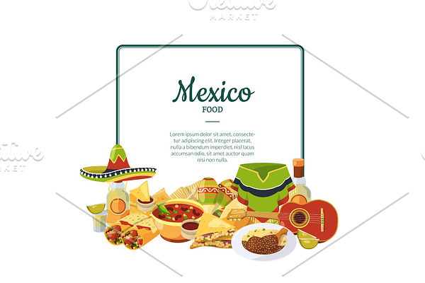 Vector cartoon mexican food below