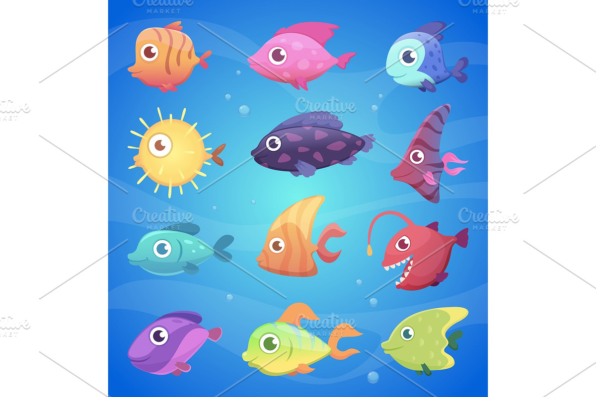 Colorful cartoon fish. Funny in Graphics - product preview 8