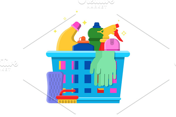 Cleaning bottles basket. Detergent