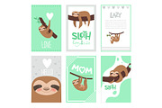 Sloth cards design. Pajama textile