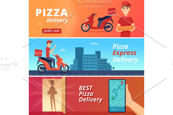 Food pizza delivery. Postal courier