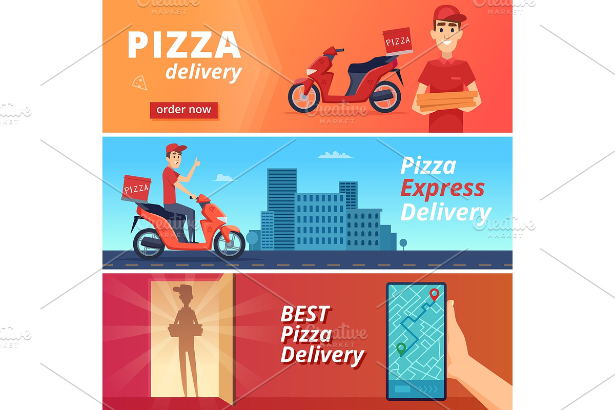 Food pizza delivery. Postal courier in Graphics - product preview 8