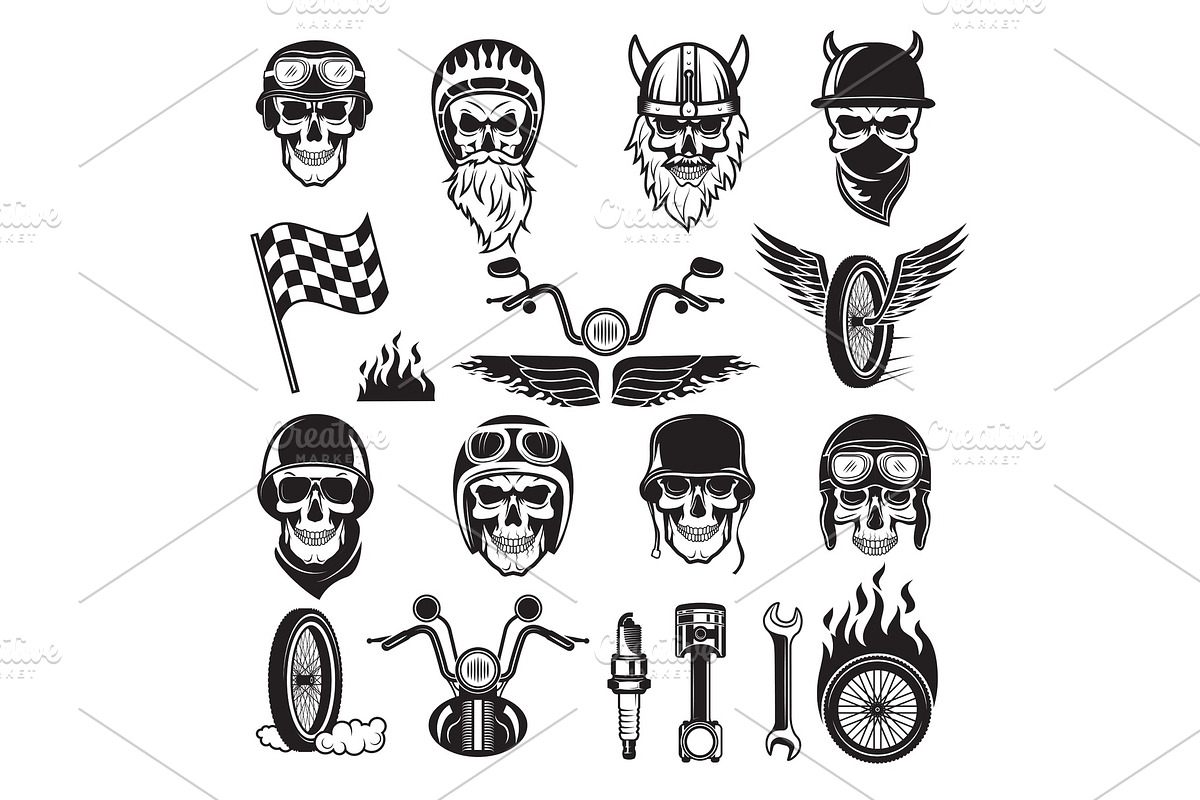 Biker symbols. Skull bike flags in Graphics - product preview 8