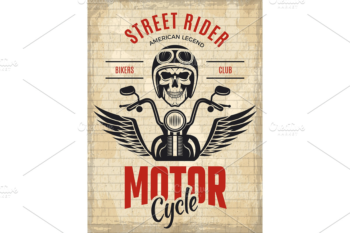 Retro poster bikers. Skull in Graphics - product preview 8