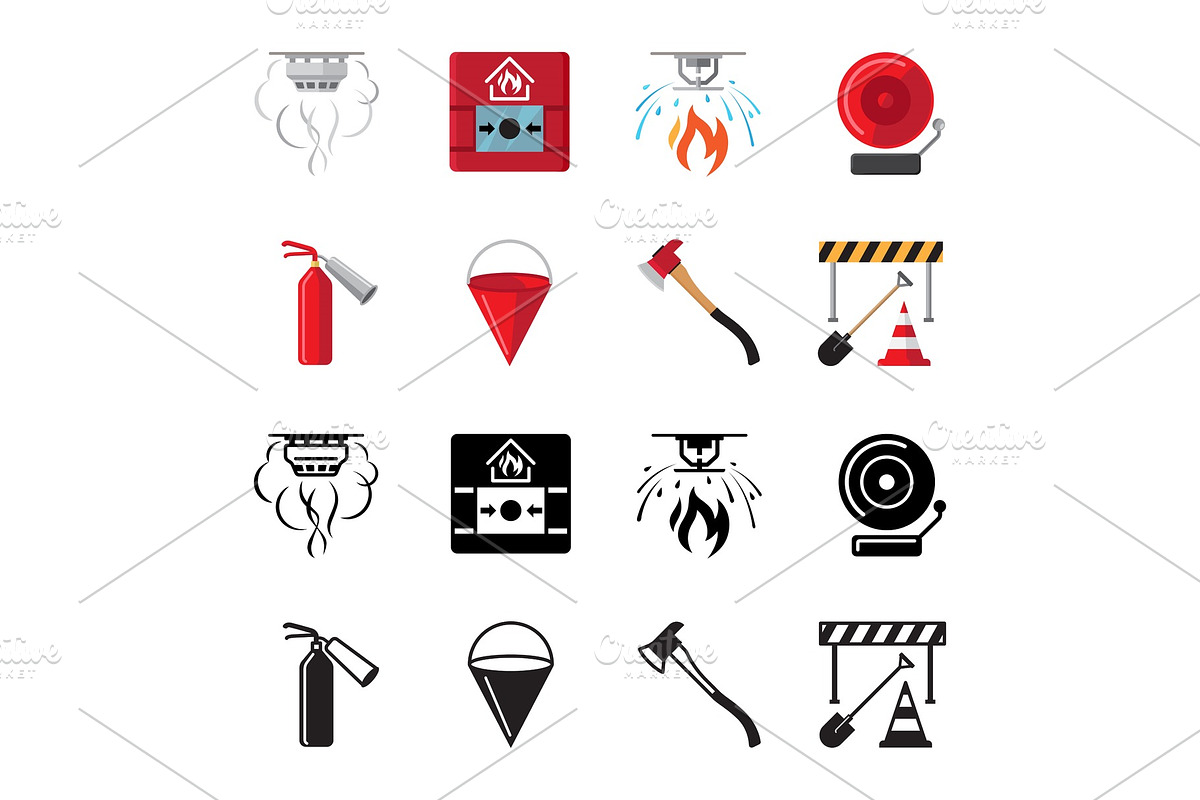 Fire safety flat icons vector of set in Graphics - product preview 8