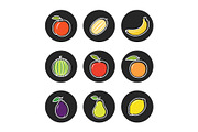 Fruit outline icons on chalk rounds