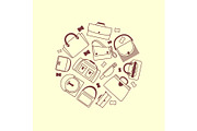 Bags and purses line icons round