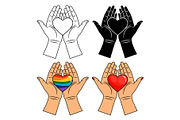 Hands and heart icons - line
