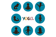 Yoga poses silhouettes icons vector