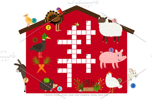 Farm animals vector kids crossword