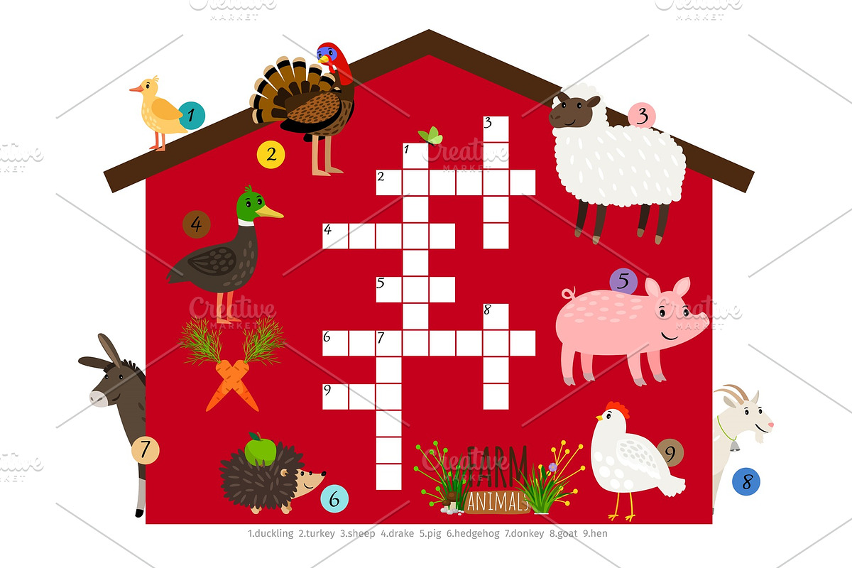 Farm animals vector kids crossword in Graphics - product preview 8