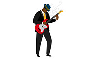 Jazz guitarist in hat with musical