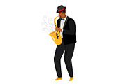 Jazz saxophonist plays saxophone