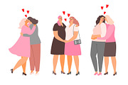 Female lesbian couples hug and kiss