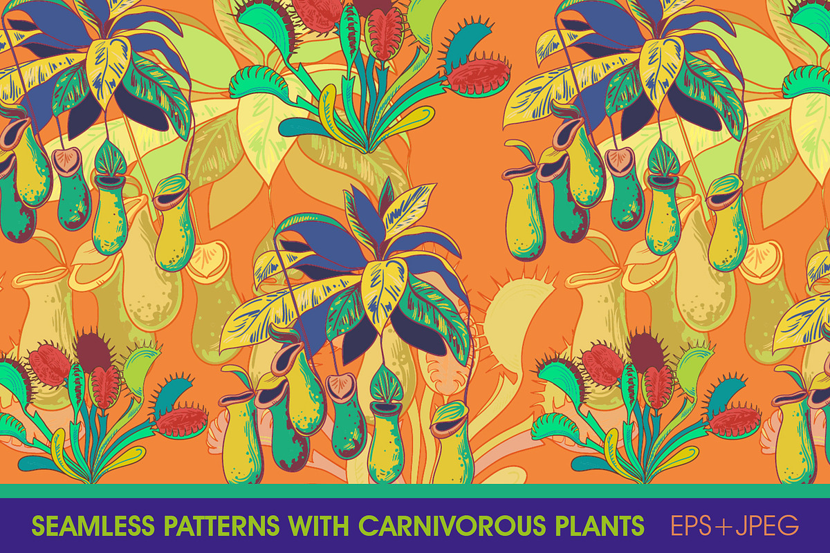Carnivorous plants seamless patterns in Patterns - product preview 8