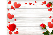 Red roses and paper hearts. Vector