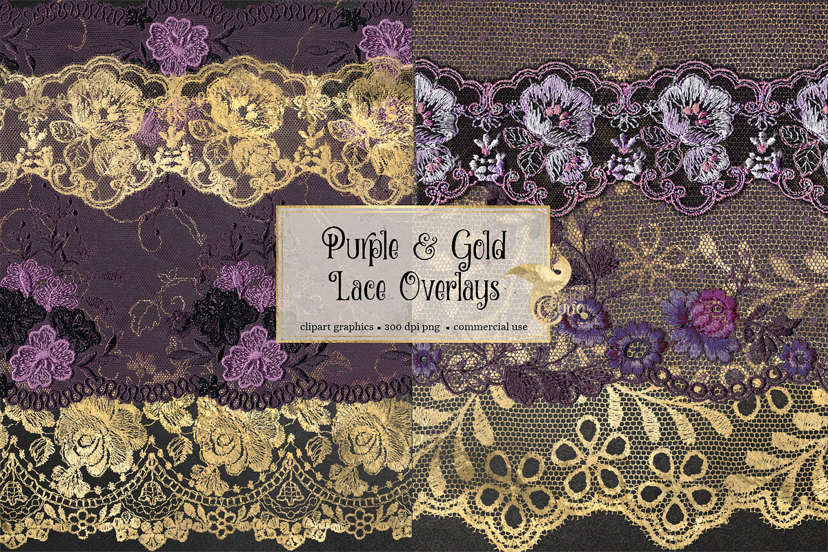 Purple and Gold Lace Clipart in Objects - product preview 8
