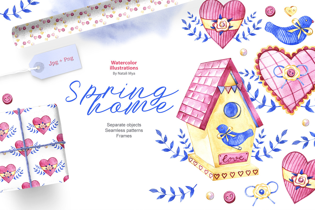 Watercolor spring home set in Illustrations - product preview 8