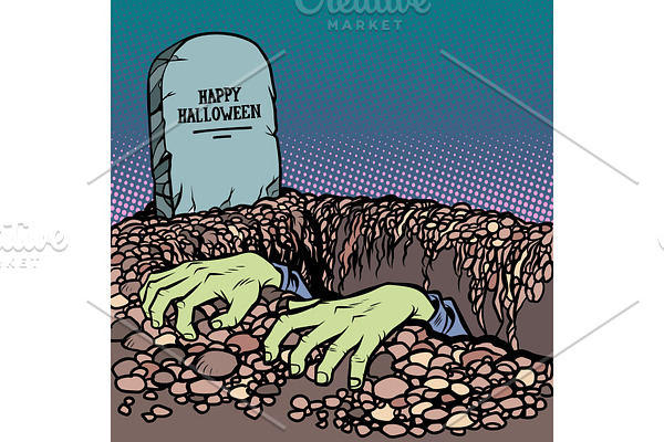 zombie hands happy Halloween grave