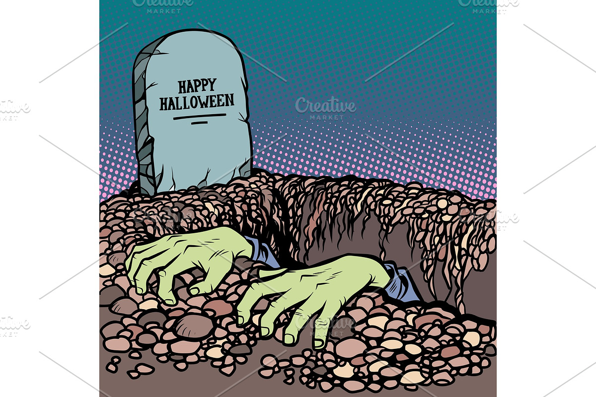 zombie hands happy Halloween grave in Objects - product preview 8