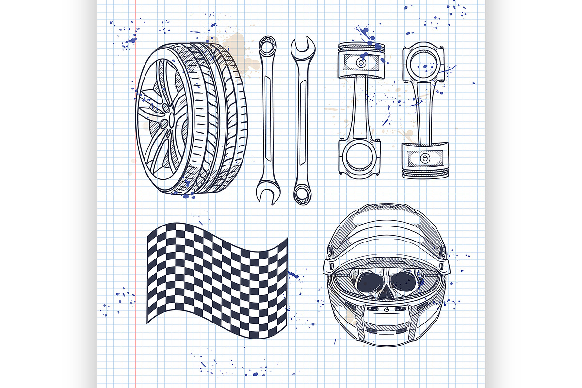 Racer skull with helmet in Illustrations - product preview 8