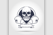 Hand drawn skull with boxing gloves