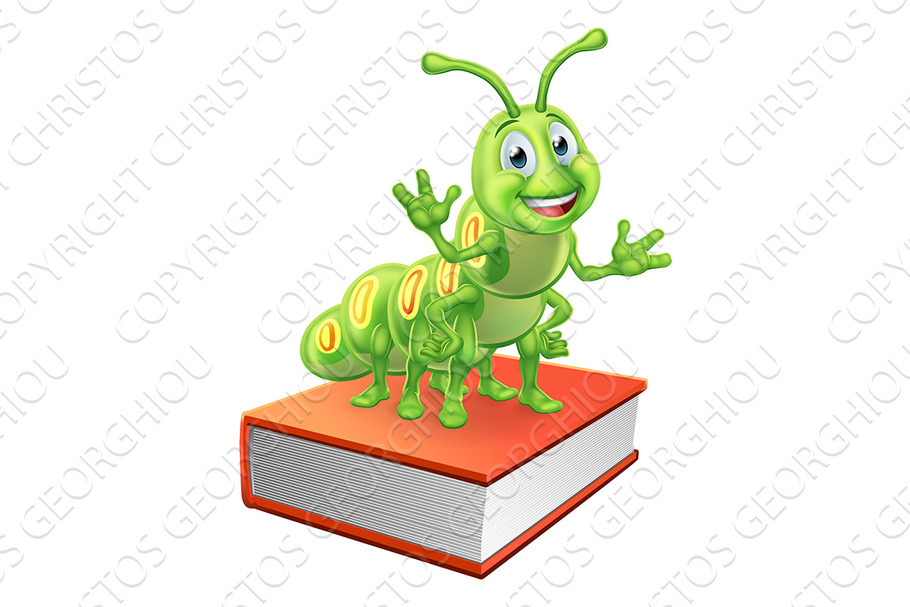 Bookworm Worm Caterpillar on Book in Illustrations - product preview 8