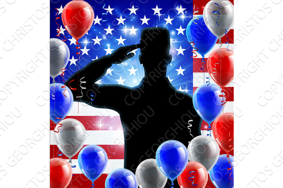 Saluting Soldier American Flag