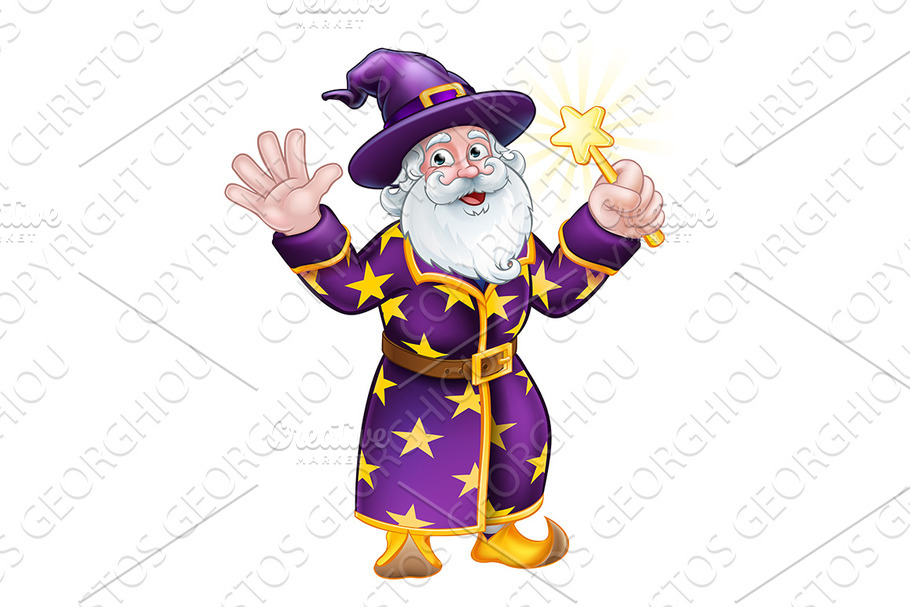 Wizard Cartoon Character with Wand
