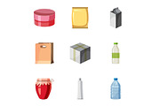 Container icons set, cartoon style