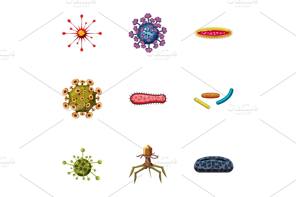 Viruses icons set, cartoon style in Objects - product preview 8