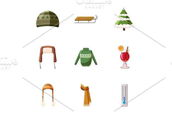 Clothing icons set, cartoon style