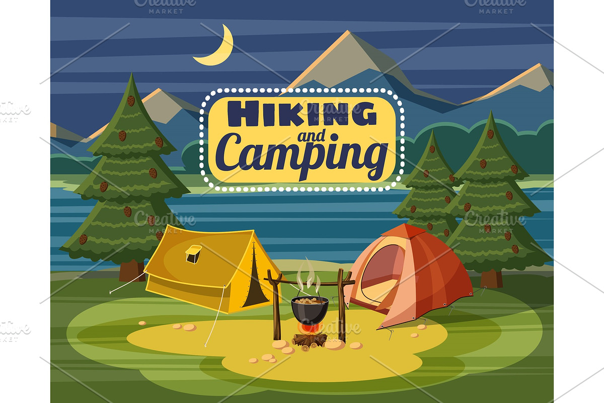 Camping concept, cartoon style in Illustrations - product preview 8