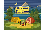 Camping concept, cartoon style