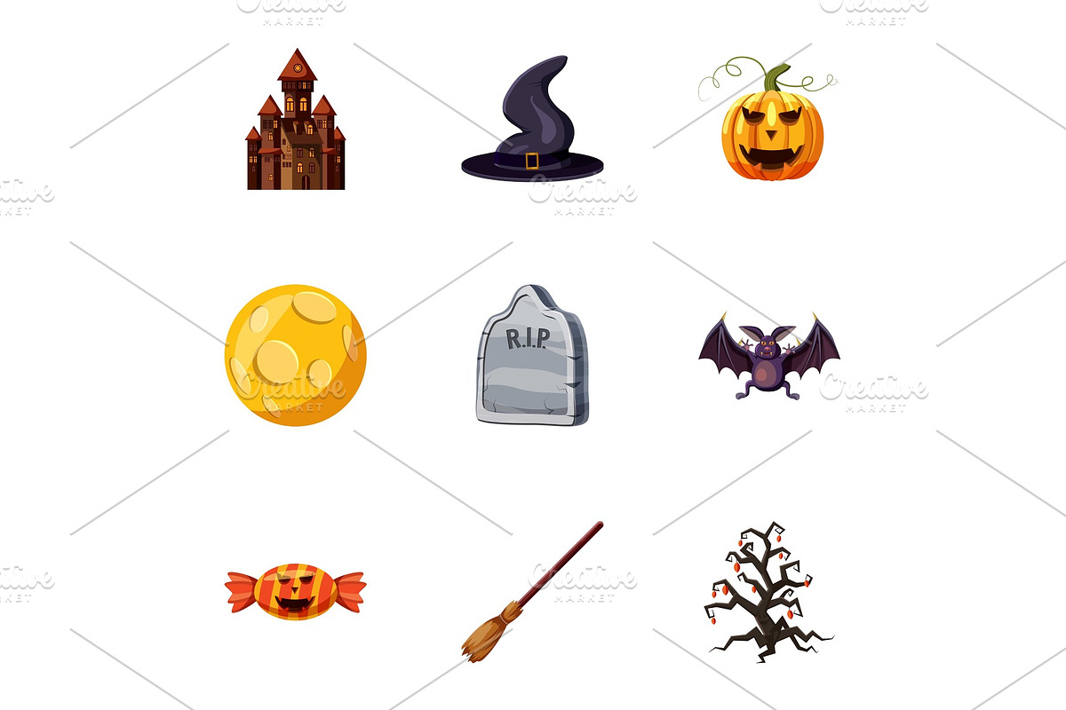 All saints day icons set, cartoon in Objects - product preview 8