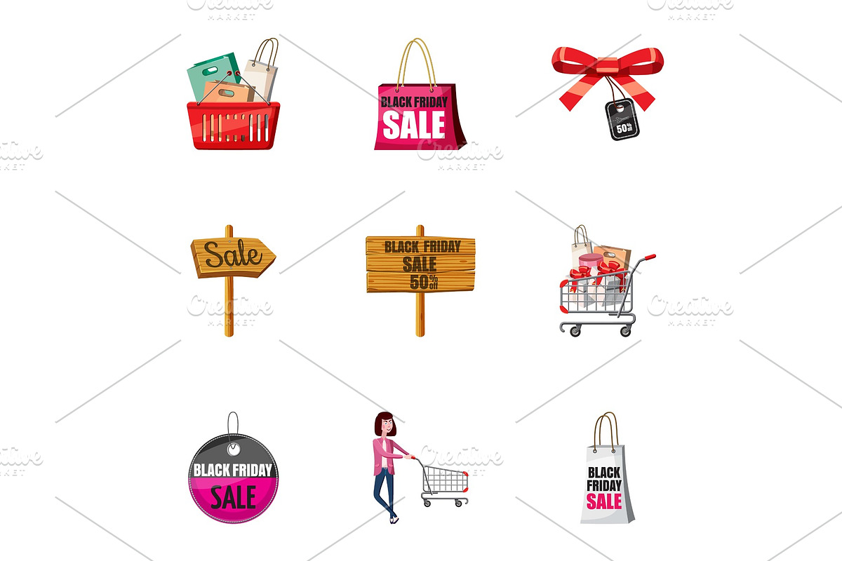 Big sale icons set, cartoon style in Objects - product preview 8