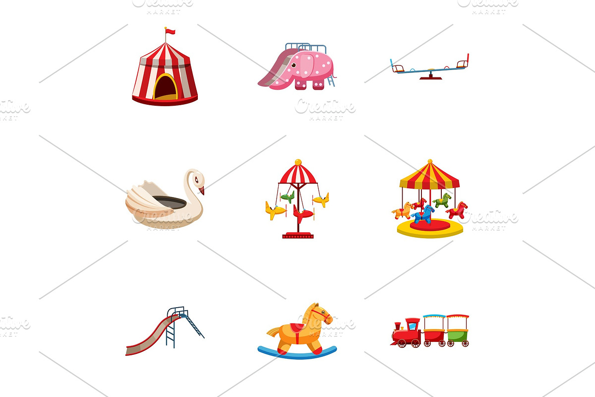 Swing icons set, cartoon style in Objects - product preview 8
