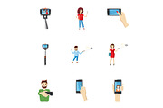 Shooting on cell phone icons set
