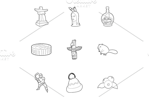Country Canada icons set, outline