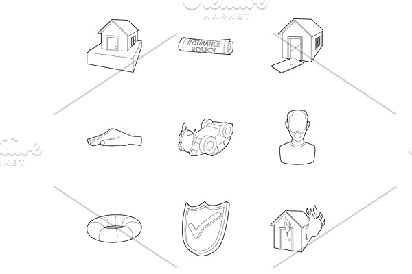 Incident icons set, outline style