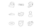 Incident icons set, outline style