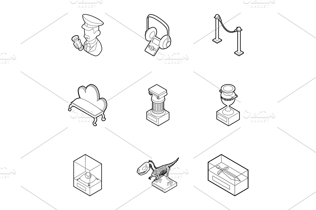 Museum icons set, outline style in Illustrations - product preview 8